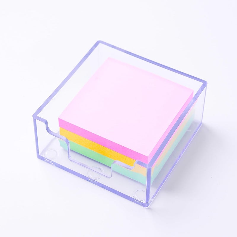 Dueecasebit Sticky Notes Holder， Clear Acrylic 3.9" x 3.9" Post it Note Holder Dispenser for Desk, Computer Screen, Classroom Office Organizer, Light Blue - Image 1